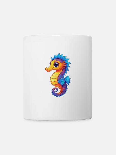 Pygmäen Seepferdchen Buntes Kawaii Cartoon Meerestier - Tasse - Weiß