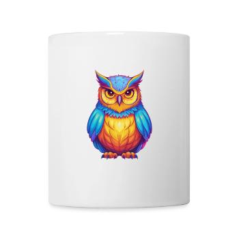 Große gehörnte Eule Bunter Kawaii Cartoon Vogel - Tasse - Weiß - Vorne