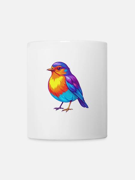 Amerikanischer Robin Bunte Kawaii Zeichentrickfigur - Tasse - Weiß