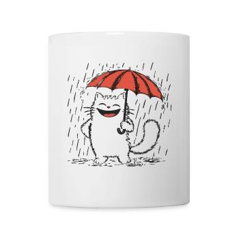 Chat heureux sous la pluie - Mug blanc - blanc - Devant