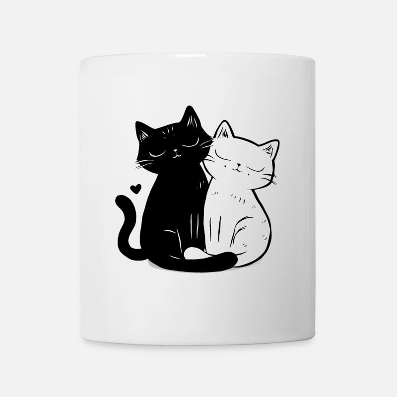 Black and White Katzen Paar - Verliebte Katzen - Tasse - Weiß