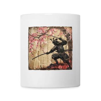 Japanisch, Samurai, Kirschblüte, Kunst, Ukiyo-E - Tasse - Weiß - Vorne