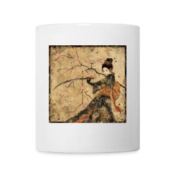 Japanisch, Samurai, Kirschblüte, Kunst, Ukiyo-E, s - Tasse - Weiß - Vorne