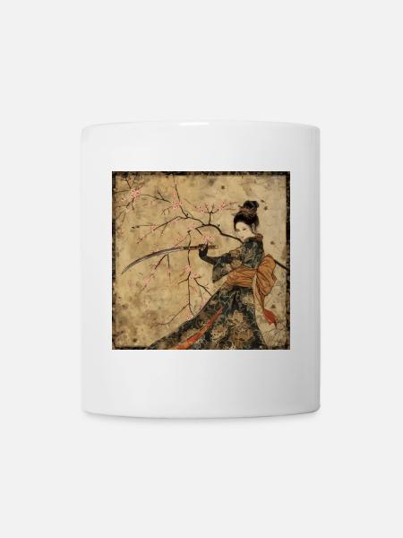 Japanisch, Samurai, Kirschblüte, Kunst, Ukiyo-E, s - Tasse - Weiß