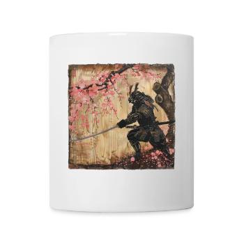 Japanisch Samurai Kirschblüte Kunst Ukiyo-E - Tasse - Weiß - Vorne