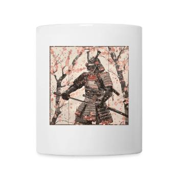 Japanisch, Samurai, Kirschblüte, Kunst, Ukiyo-E - Tasse - Weiß - Vorne
