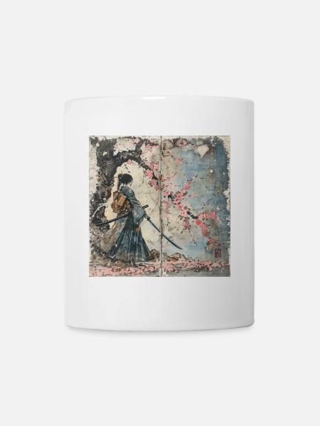 Japanese, Samurai, Cherry Blossom, Art, Ukiyo-E - Mug - white