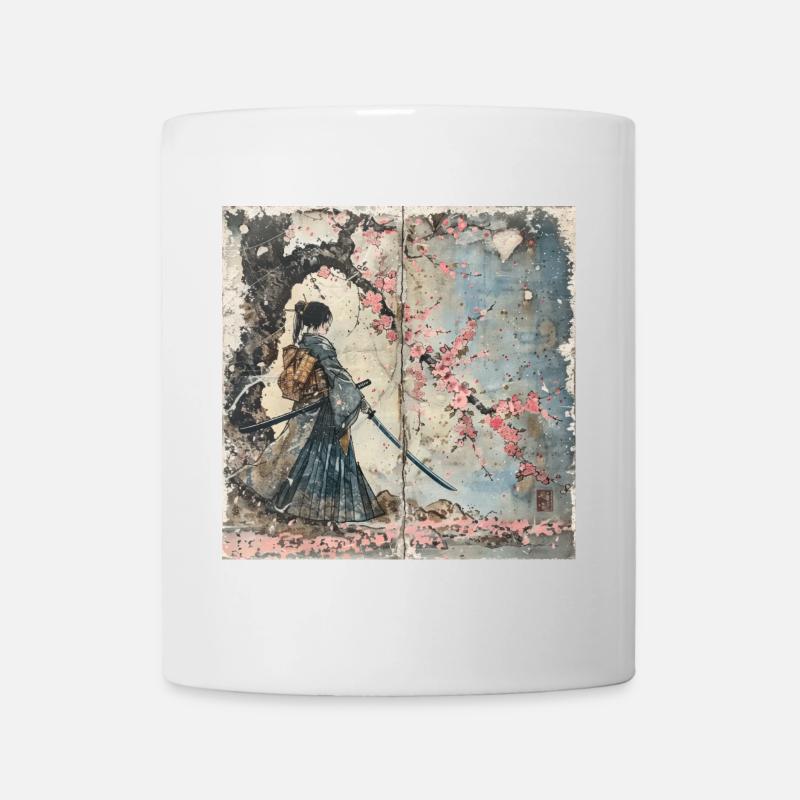 Japanese, Samurai, Cherry Blossom, Art, Ukiyo-E - Mug - white