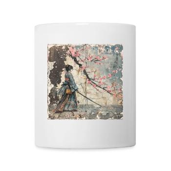 Japanisch, Samurai, Kirschblüte, Kunst, Ukiyo-E - Tasse - Weiß - Vorne