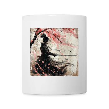Japanisch, Samurai, Kirschblüte, Kunst, Ukiyo-E - Tasse - Weiß - Vorne