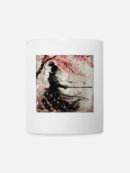Japonais, Samouraï, Cerisier en fleurs, Art, Ukiyo-e - Mug blanc - blanc