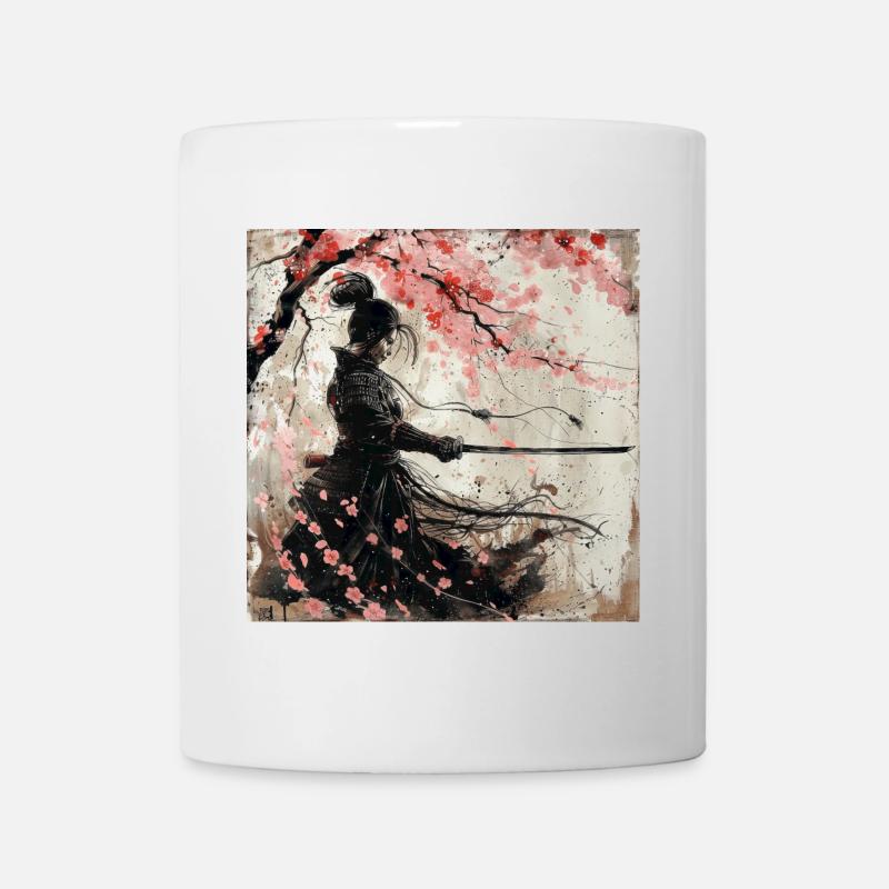 Japanisch, Samurai, Kirschblüte, Kunst, Ukiyo-E - Tasse - Weiß