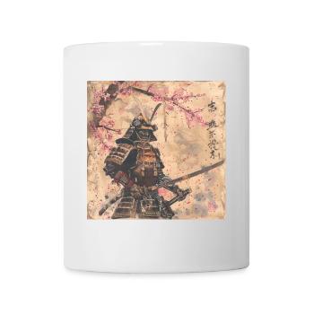 Japanisch, Samurai, Kirschblüte, Kunst, Ukiyo-E - Tasse - Weiß - Vorne