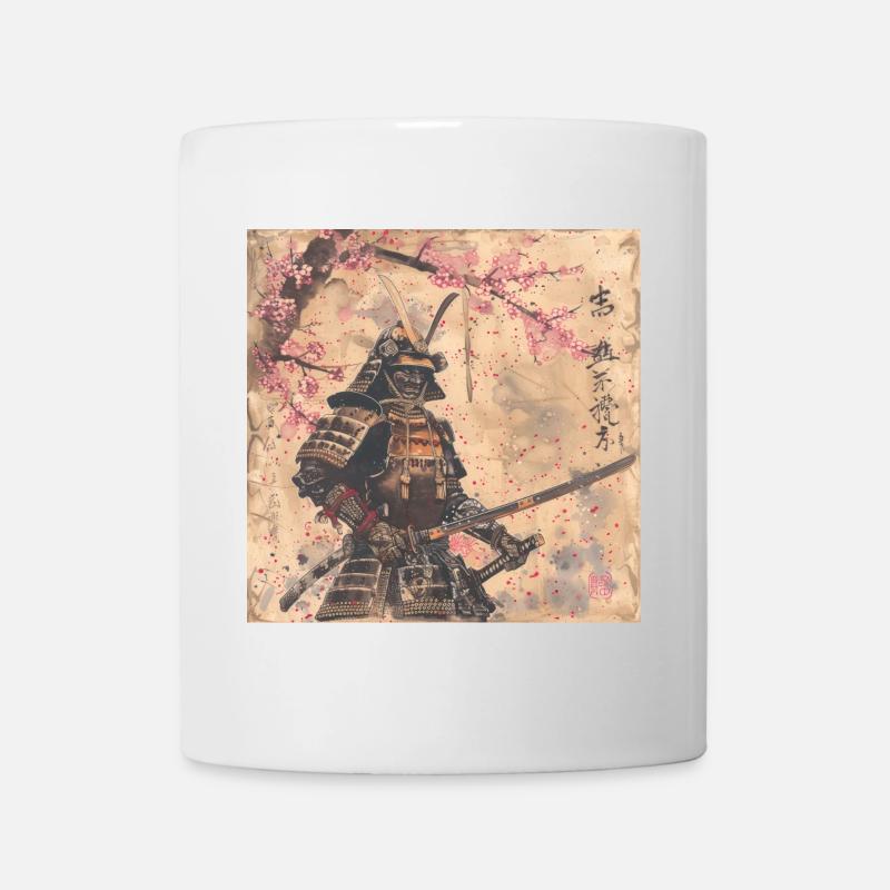 Japonais, Samouraï, Cerisier en fleurs, Art, Ukiyo-e - Mug blanc - blanc