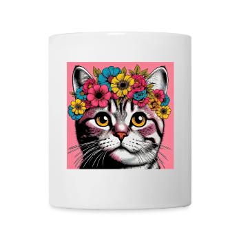 Katze mit Blumen - Tasse - Weiß - Vorne