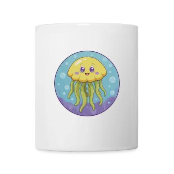 Méduse mignon Kawaii dessin animé Clipart Animal de compagnie - Mug blanc - blanc - Devant