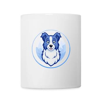 Border Collie Hund Blau Kawaii Zeichentrickfigur - Tasse - Weiß - Vorne