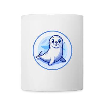 Siegel Blau Kawaii Cartoon Figur Clipart Haustier - Tasse - Weiß - Vorne