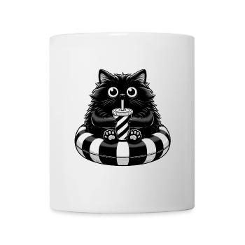 Cute Fat Black Cat with Soda: Lazy Summer Vibes - Mug - white - Front