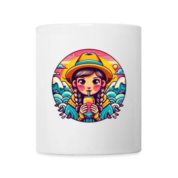 Fille rétro buvant Pop illustration - Mug blanc - blanc - Devant