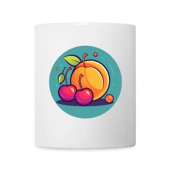 Sommerfrüchte, Aprikose, Kirschen, Sonne und Freiheit - Tasse - Weiß - Vorne