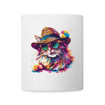 Katze mit Strandhut Sommer - Tasse - Weiß - Vorne