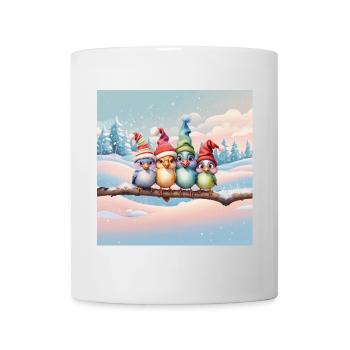 Niedliche Fantasievögel mit Weihnachtsmützen - Tasse - Weiß - Vorne