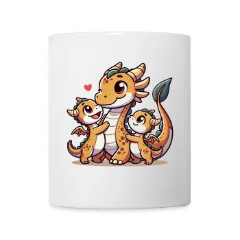 Parent dragon aimant avec deux enfants mignons - Mug blanc - blanc - Devant