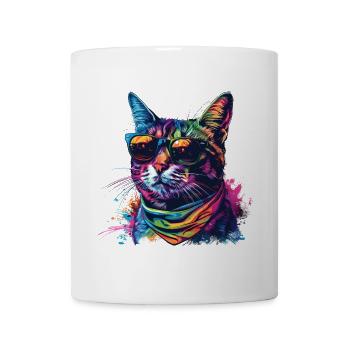 Regenbogen Graffiti Katze mit Sonnenbrille - Tasse - Weiß - Vorne