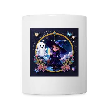 Kleine Hexe mit großen, strahlenden Augen. - Tasse - Weiß - Vorne