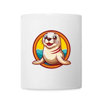 Robbe Niedlich Lustig Kawaii Cartoon Clipart Tier Haustier - Tasse - Weiß - Vorne