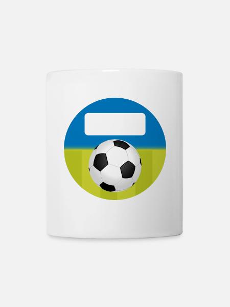 Schulaufkleber rund - Fußball blau grün - Tasse - Weiß