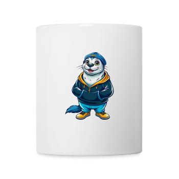 Siegel Cool Kawaii Cartoon Charakter Clipart - Tasse - Weiß - Vorne