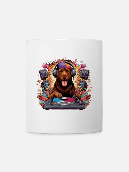 Brown Labrador DJ Music Play Cadeau - Mug blanc - blanc