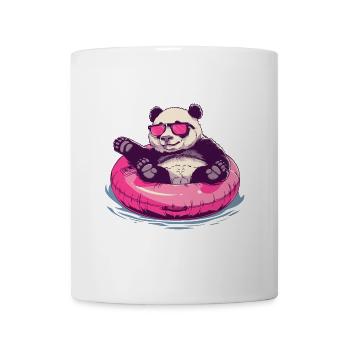 Panda mit Sonnenbrille im pinken Schwimmreifen - Tasse - Weiß - Vorne