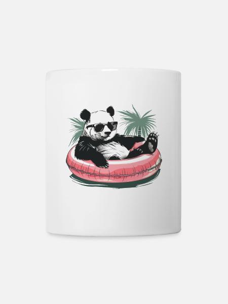Panda mit Sonnenbrille im pinken Schwimmreifen - Tasse - Weiß