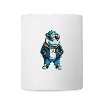 Nilpferd Cool Cartoon Figur Kawaii Clipart - Tasse - Weiß - Vorne