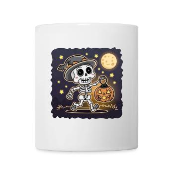 Cute Skeleton with Pumpkin Lantern Halloween - Mug - white - Front
