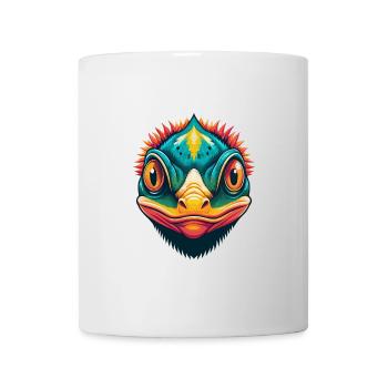 Chamäleon Niedliches Kawaii Cartoon Clipart Tier Gesicht - Tasse - Weiß - Vorne