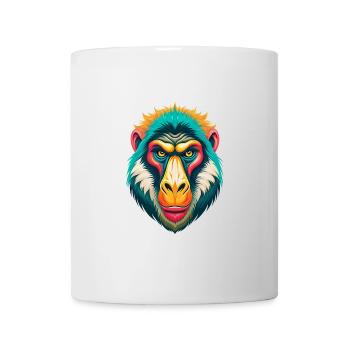 Pavian Niedliches Kawaii Cartoon Clipart Tier Gesicht - Tasse - Weiß - Vorne
