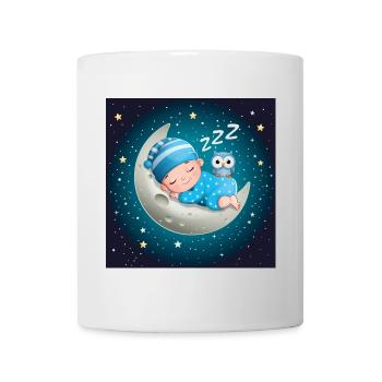 Schlafender Junge auf dem Mond mit einer Eule. - Tasse - Weiß - Vorne