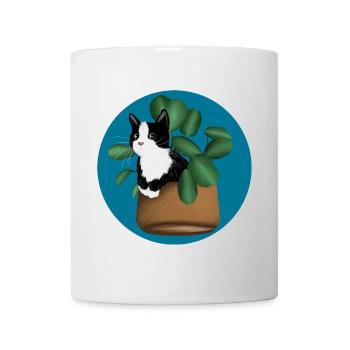 Freche Katze im Blumentopf Blumen Katzenliebhaber - Tasse - Weiß - Vorne