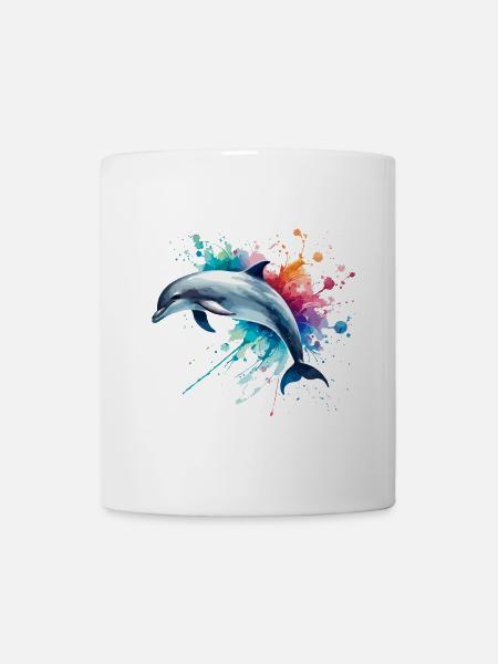 Lebendiger Delfin in Aquarell, Ozean - Tasse - Weiß