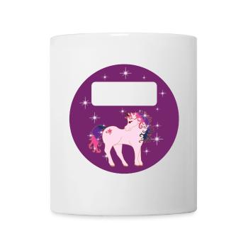 Schulaufkleber rund - Fantasy Einhorn - lila  - Tasse - Weiß - Vorne