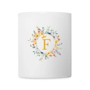 F Monogram, Flower Circle, Personalizable - Mug - white - Front
