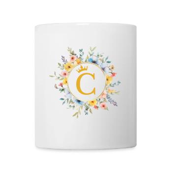 C monogramme, cercle de fleurs, personnalisable - Mug blanc - blanc - Devant