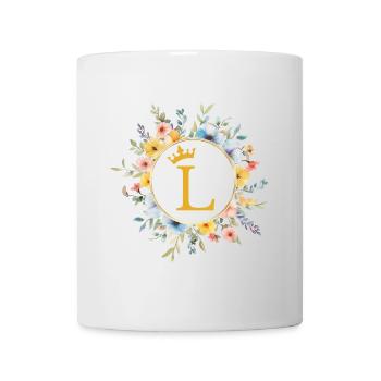 L Monogram, Cercle de fleurs, Personnalisable - Mug blanc - blanc - Devant