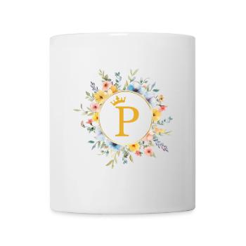 P Monogram, Flower Circle, Personalizable - Mug - white - Front