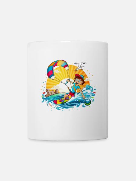 Bunte Illustration eines Kitesurfers - Tasse - Weiß