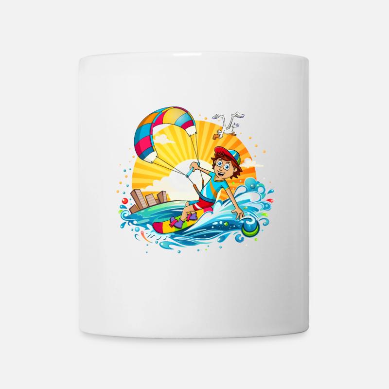 Bunte Illustration eines Kitesurfers - Tasse - Weiß